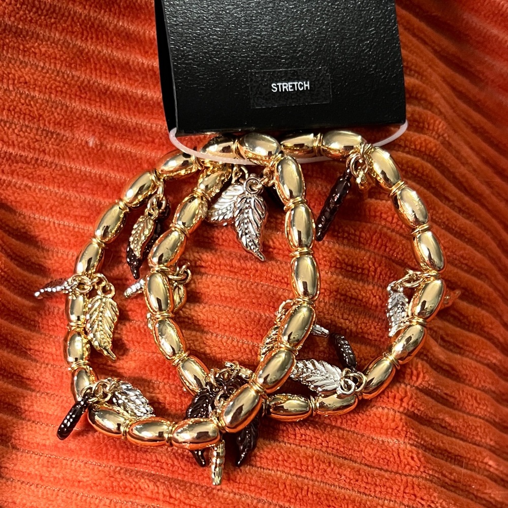 3/$18 Ophelia Roe Gold Leaf Stretch Bracelets Lot 260